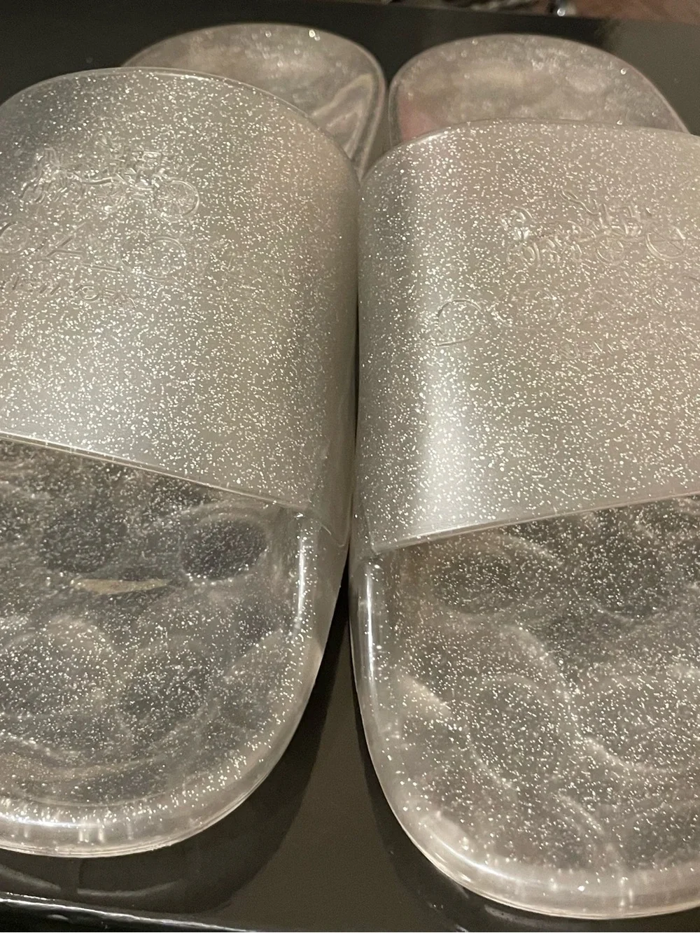 Coach Clear Glitter Slide Sandals - Silver